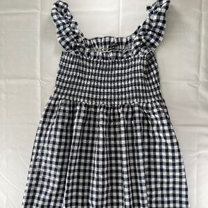 Chou Yatou Gingham Smocked Midi  Navy White Ruffle Strap Sundress - Size XXL
